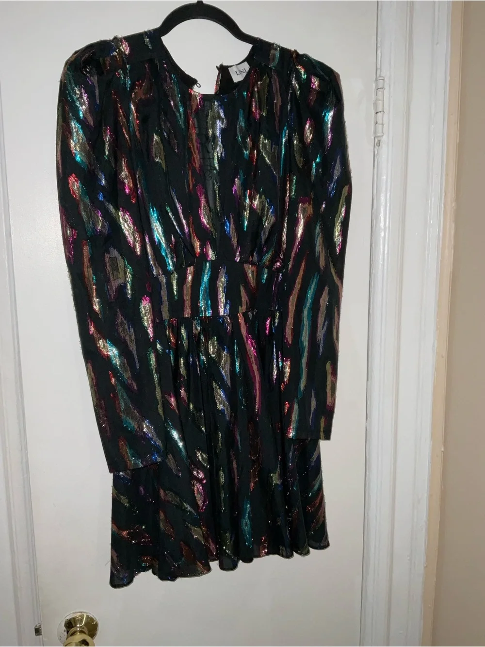 LINI Metallic Multi-Color Patterned Mini Dress on Black - Picture 1 of 3